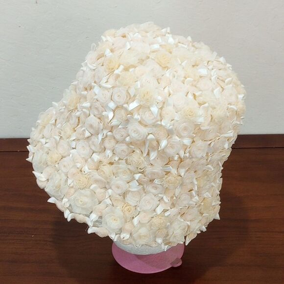 Kokin New York Pale Peach Rose Ribbon & Bow Bucket Kentucky Derby Hat - Vintage!